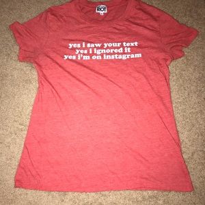 Red t shirt with writing
